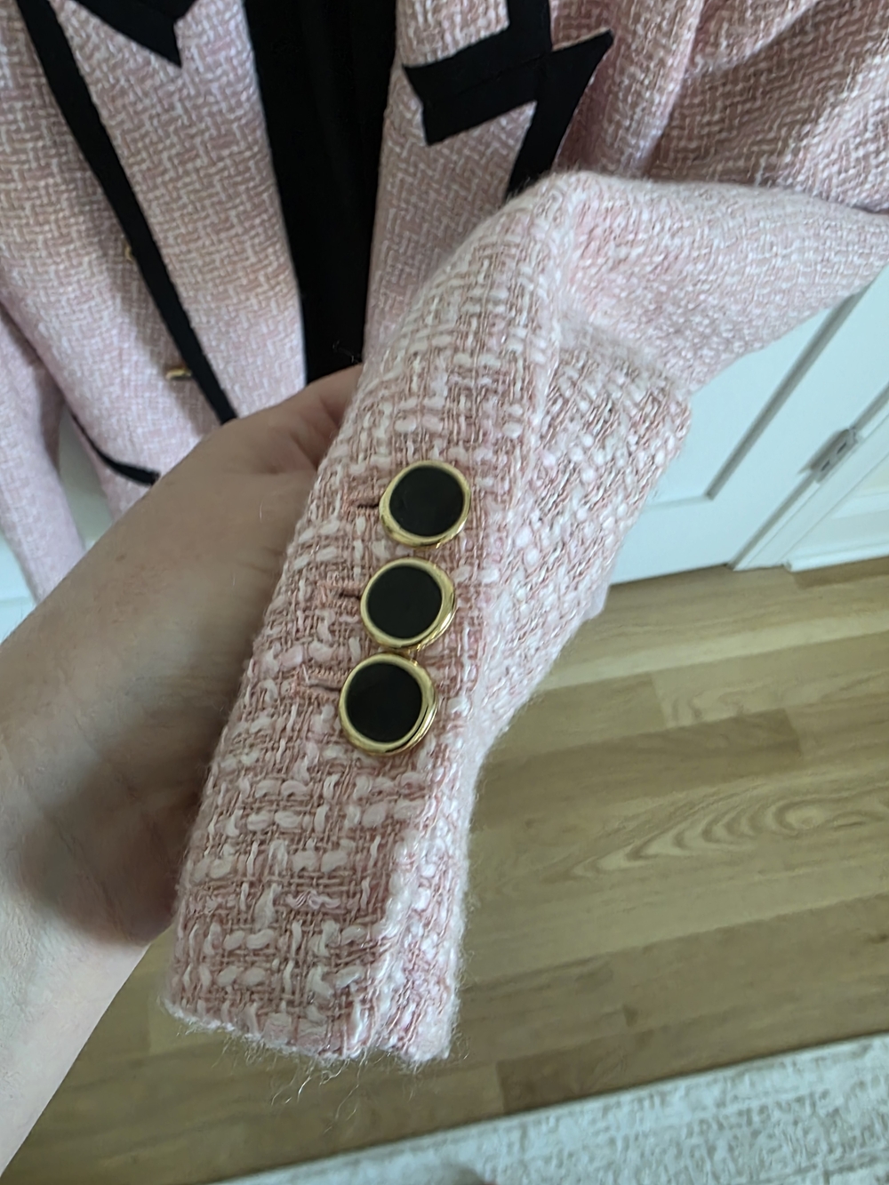 Zara Pink Tweed Blazer with Black Trim - Picture 5 of 7